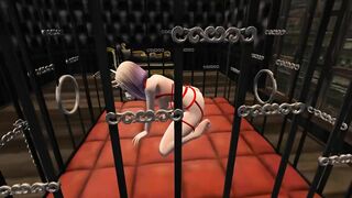 Horny Futa Locked In A Cage, Enjoys A Big Dildo