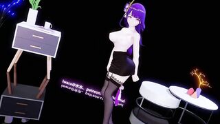 0339 -【R18-MMD】ShuiShui - Genshin Impact 原神 Raiden Shogun Ei 雷电将军 黑丝吊带雷神大兔兔