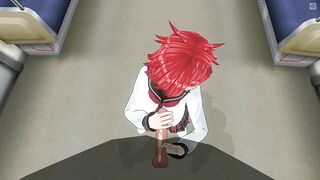 3D HENTAI Schoolgirl Handjob cock to a friend on the train