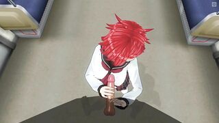 3D HENTAI Schoolgirl Handjob cock to a friend on the train