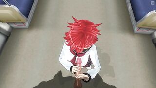 3D HENTAI Schoolgirl Handjob cock to a friend on the train