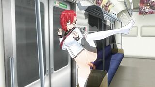 3D HENTAI Schoolgirl fucked against the wall in the night subway car