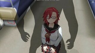 3D HENTAI Schoolgirl sucks a big dick in a subway car