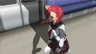 3D HENTAI Schoolgirl sucks a big dick in a subway car