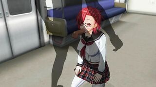 3D HENTAI Schoolgirl sucks a big dick in a subway car