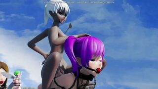 Riding The Wooden Horse Train (Yuri Bondage Sex) - 3D MMD