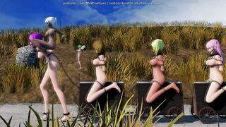 Riding The Wooden Horse Train (Yuri Bondage Sex) - 3D MMD