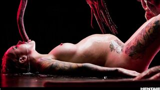 CUMFLATION! Purple bitch got her belly full of cum