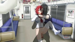 3D HENTAI Schoolgirl can't stop fucking big cock on the train