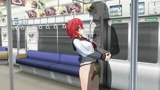 3D HENTAI Schoolgirl can't stop fucking big cock on the train
