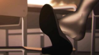 TEACHER IN SEXY TIGHS RUBS STUDENT'S COCK WITH HER FEET