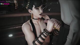Goth Chun-Li Blowjob with cum on her titrs (Street Fighter 3d animation with sound)