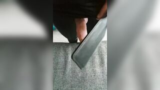 in leather leggings smacking my dick.