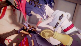 Kujou Sara x Arataki Itto Genshin Impact 3D HENTAI Shortver Part 3/6