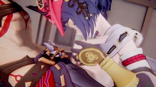 Kujou Sara x Arataki Itto Genshin Impact 3D HENTAI Shortver Part 3/6