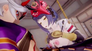 Kujou Sara x Arataki Itto Genshin Impact 3D HENTAI Shortver Part 3/6