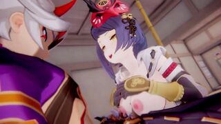 Kujou Sara x Arataki Itto Genshin Impact 3D HENTAI Shortver Part 3/6