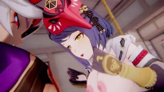 Kujou Sara x Arataki Itto Genshin Impact 3D HENTAI Shortver Part 3/6