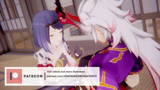 Kujou Sara x Arataki Itto Genshin Impact 3D HENTAI Shortver Part 3/6