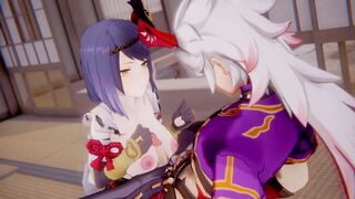 Kujou Sara x Arataki Itto Genshin Impact 3D HENTAI Shortver Part 3/6