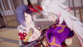 Kujou Sara x Arataki Itto Genshin Impact 3D HENTAI Shortver Part 3/6