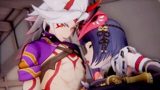 Kujou Sara x Arataki Itto Genshin Impact 3D HENTAI Shortver Part 1/6