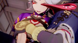 Kujou Sara x Arataki Itto Genshin Impact 3D HENTAI Shortver Part 1/6