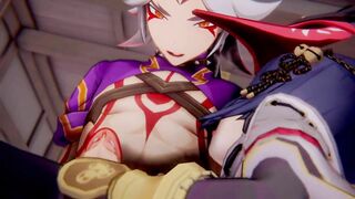 Kujou Sara x Arataki Itto Genshin Impact 3D HENTAI Shortver Part 1/6
