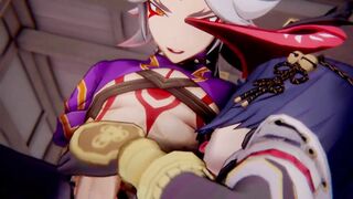 Kujou Sara x Arataki Itto Genshin Impact 3D HENTAI Shortver Part 1/6