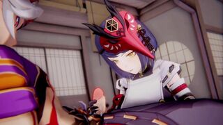 Kujou Sara x Arataki Itto Genshin Impact 3D HENTAI Shortver Part 1/6