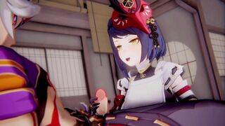 Kujou Sara x Arataki Itto Genshin Impact 3D HENTAI Shortver Part 1/6