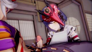 Kujou Sara x Arataki Itto Genshin Impact 3D HENTAI Shortver Part 1/6
