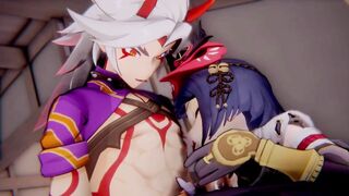 Kujou Sara x Arataki Itto Genshin Impact 3D HENTAI Shortver Part 1/6