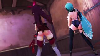 0492 -【R18-MMD】Genshin Impact 原神 Eula 优菈 & Amber at Pubライアーダンス