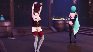 0492 -【R18-MMD】Genshin Impact 原神 Eula 优菈 & Amber at Pubライアーダンス