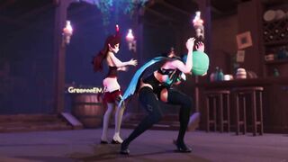0492 -【R18-MMD】Genshin Impact 原神 Eula 优菈 & Amber at Pubライアーダンス