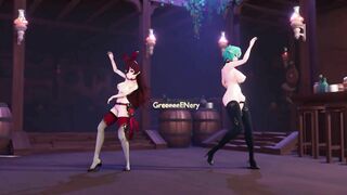 0492 -【R18-MMD】Genshin Impact 原神 Eula 优菈 & Amber at Pubライアーダンス