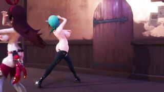 0492 -【R18-MMD】Genshin Impact 原神 Eula 优菈 & Amber at Pubライアーダンス