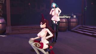 0492 -【R18-MMD】Genshin Impact 原神 Eula 优菈 & Amber at Pubライアーダンス