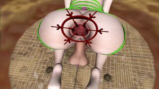 Futa masturbates using an anal expander, bondage experience (sex toy)
