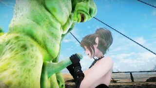 Big Breasts Elf  Oak Defeat by Ugly Cosplay Orc Seeding Sex 3D Hentai NSFW Part 2