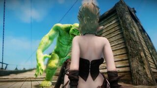Big Breasts Elf Oak Defeat by Ugly Cosplay Orc Seeding Sex 3D Hentai NSFW Part 1