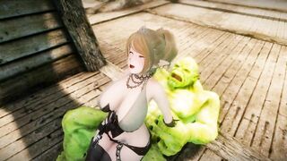 Big Breasts Elf Oak Defeat by Ugly Cosplay Orc Seeding Sex 3D Hentai NSFW Part 1