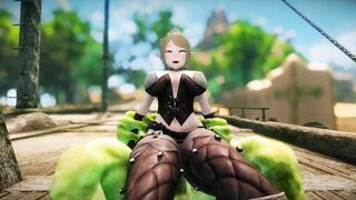 Big Breasts Elf Oak Defeat by Ugly Cosplay Orc Seeding Sex 3D Hentai NSFW Part 1