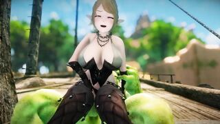Big Breasts Elf Oak Defeat by Ugly Cosplay Orc Seeding Sex 3D Hentai NSFW Part 1