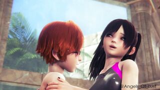 Reiko and Molly having fun at the pool