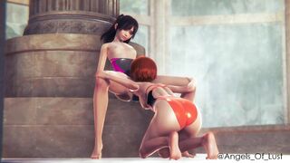 Reiko and Molly having fun at the pool