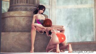 Reiko and Molly having fun at the pool