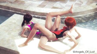 Reiko and Molly having fun at the pool