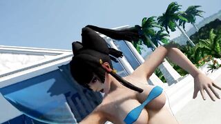 Sexy hot beauty dancing in a small bikini on the beach